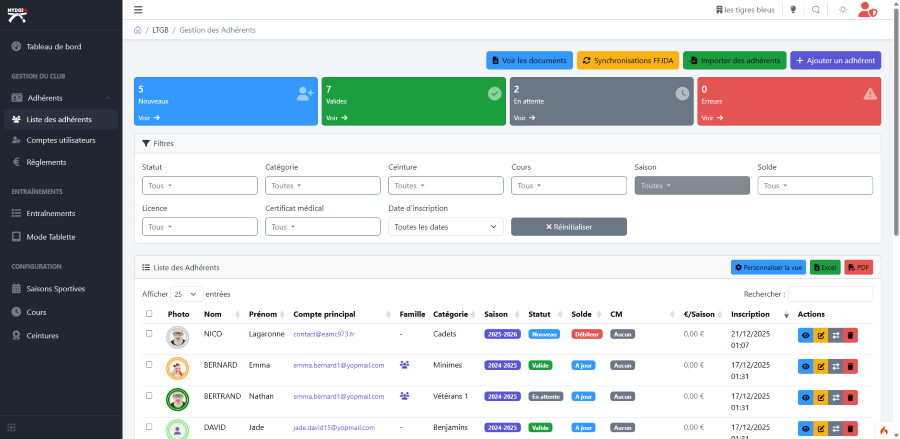 Gestion des adhérents